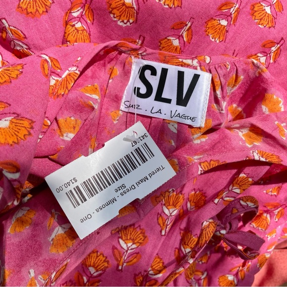 NWT! SLV Sur La Vague Tie Shoulder Cotton Tiered Maxi Dress in Mimosa - Picture 4 of 5